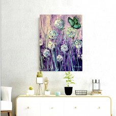 Dandelions and a butterfly - original, acrylic painting on canvas 75 * 95 cm, wildflowers, summer sunset, artist Marina Stognieva